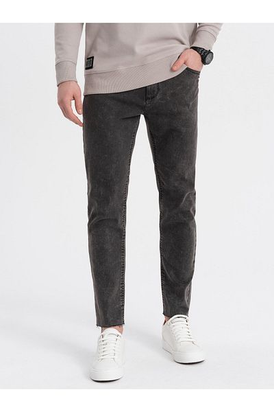 OMBRE Men's marbled denim pants with raw-leg SLIM FIT - black V3 OM-PADP-0146 XXL