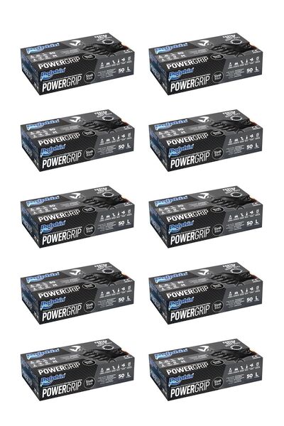 Dolphin Powergrip Ekstra Kalın Siyah Nitril Eldiven (L) 50 Adet X 10 Paket