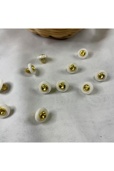 Bukle İplik Flare Gold Detailed White Plastic Bottom Pedestal Knob - 1.2 cm Diameter (20 Pcs)