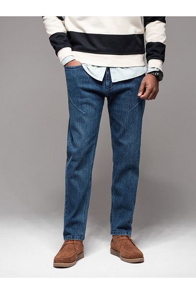 OMBRE Herren CARROT FIT Jeanshose mit dekorativen Abnähern - dunkelblau V2 OM-PADP-0227 XL