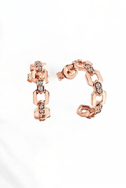 jelux silver Gümüş 925 Ayar Zincir Model 1,5 Cm Çivili Halka Rose Küpe