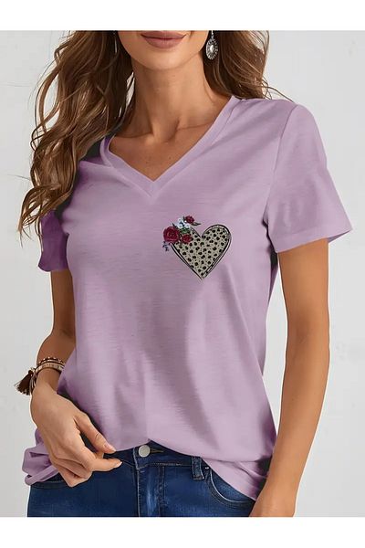 mercoledi Tricou oversize cu decolteu în V cu imprimeu pentru femei