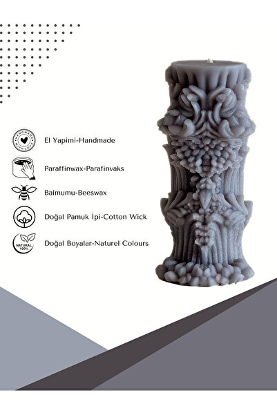 Candle Mystic Pillar, Gizemli Sütun, Okyanus Kokulu Dekoratif 2 Adet Gri Mum ...