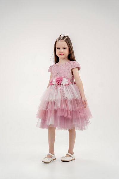 Eray Kids Girls' Evening Dress, Ruffled Skirt, Ruffled Flower Detail, Crispy Dress, 3-6 Years Old