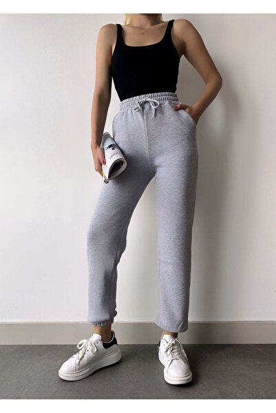 THE WHITE Γυναικείο παντελόνι από ελαστικό γκρι επένδυση fleece 3-νήματα