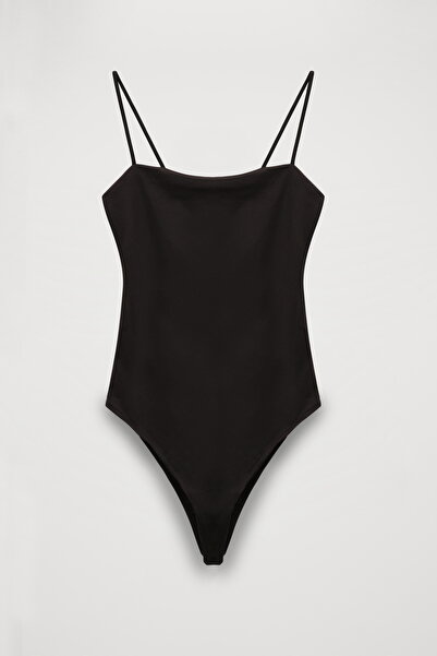 Quzu Askılı Bodysuit Siyah
