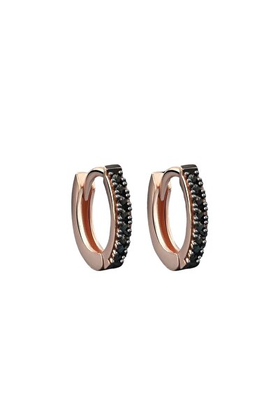 jelux silver Gümüş 925 Ayar 12 Mm Zirkon Siyah Taşlı Rose Küpe