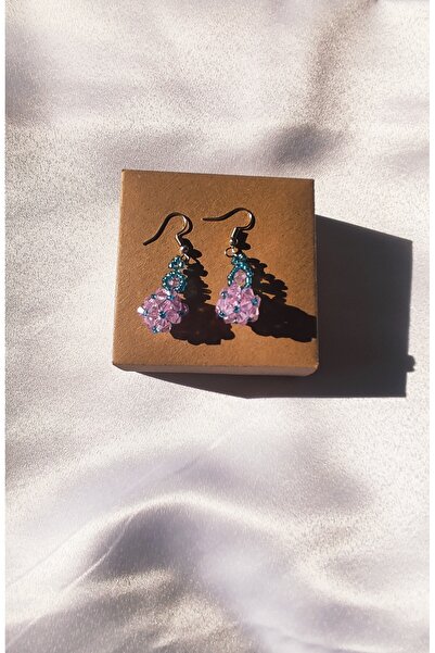 Boncuk işi Crystal stone bead earrings, handmade, purple dangle earrings, miy...