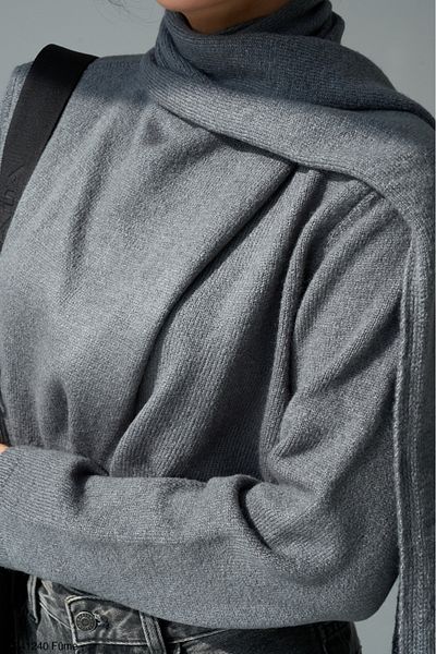 Lupies Women's Anthracite Self-Wrap Knitwear Sweater