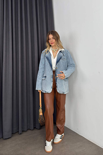 Sue Store Μπλε τζιν μπλέιζερ με κουμπιά στο μπροστινό μέρος