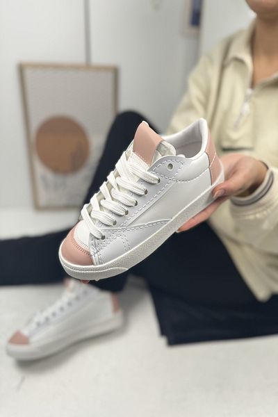Nstil Pantofi de damă White Powder - cu șireturi și talpă zimțată, pantofi sport de mers cu detaliu din piele intoarsa 07