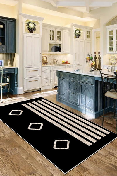 Hülya Home Mutfak Halısı Geometrik İskandinav Eskitmeli Dijital Baskı Yıkanab...