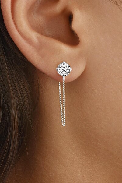 jelux silver Gümüş 925 Ayar 5 Mm Küp Zincirli Küpe