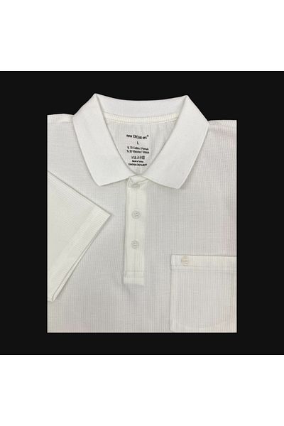 Sadık Collection Ανδρικό μπλουζάκι Polo μεγάλου μεγέθους με υφαντό γιακά με βάφλα - Λευκό 4009