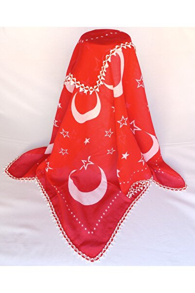 Bircan Hediyelik الهلال والنجوم الكروشيه غطاء الرأس الأحمر وشاح القماش الصلاة