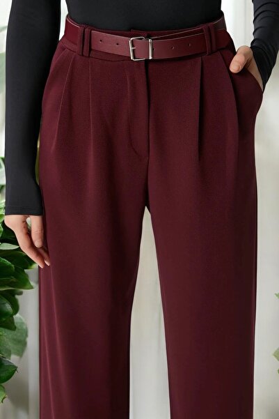 HAKKE Kadın Kemerli Likralı Siyah Palazzo PANTOLON