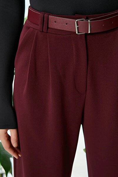 HAKKE Kadın Kemerli Likralı Siyah Palazzo PANTOLON