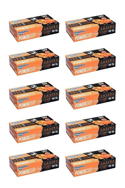 Dolphin PowerGrip Extra Thick Orange Nitrile Gloves - XL 50 Pieces x 10 Packs