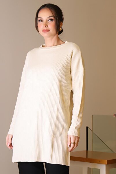 Nazen Giyim Zero Collar Long Sleeve Ecru Women's Tunic 6152-2K5