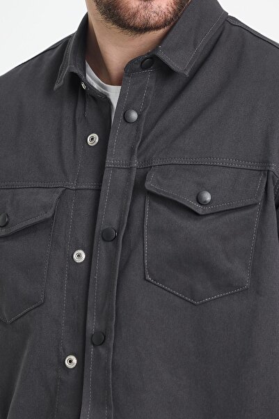 DAMGA JEANS Erkek Hakim Yaka Oversize Basic Antrasit Gömlek