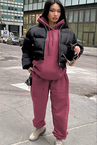 YAKAMEL Set de trening pentru femei, supradimensionat, cu glugă, din bumbac c...