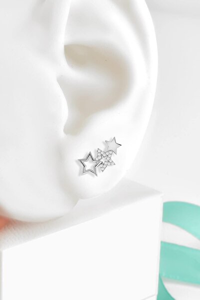 jelux silver Gümüş 925 Ayar Samanyolu Model Zirkon Taşlı Çivili Küpe