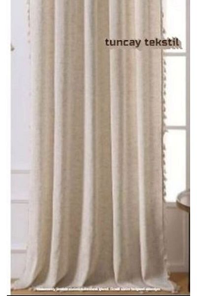 TUNCAY TEKSTİL 100% Natural Cotton - Linen Pompom Curtain