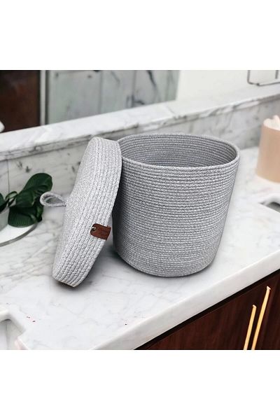 Sevdam Sepet Xxl Gray Large Size Covered Multi-Purpose Cotton Basket Laundry Basket, Toy Basket, Decorative Basket