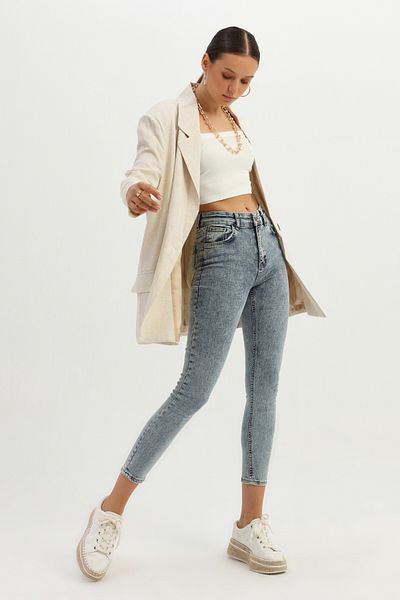 Quzu Linen Blazer - Double Breasted Collar and Single Button Detail, Natural