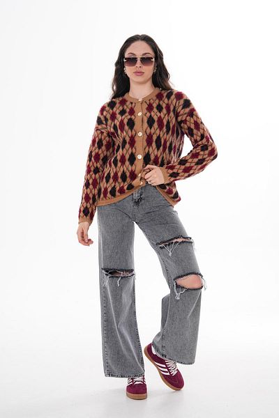 ŞİMAL Women's Diamond Pattern Raised Knitwear Knitted Cardigan 245416   -