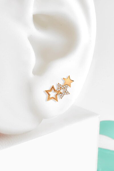 jelux silver Gümüş 925 Ayar Samanyolu Model Zirkon Taşlı Çivili Küpe