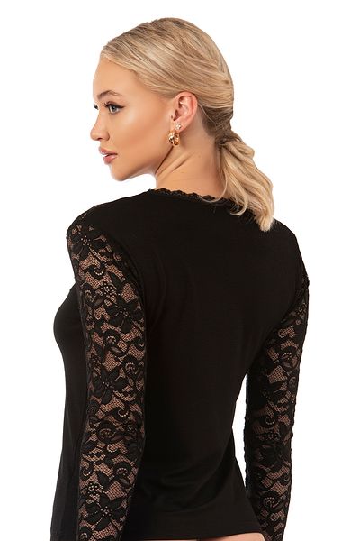 ÖZKAN underwear Özkan 7428 - Гъвкава и удобна дамска блуза, дълги ръкави, обло деколте, дантела от вискоза