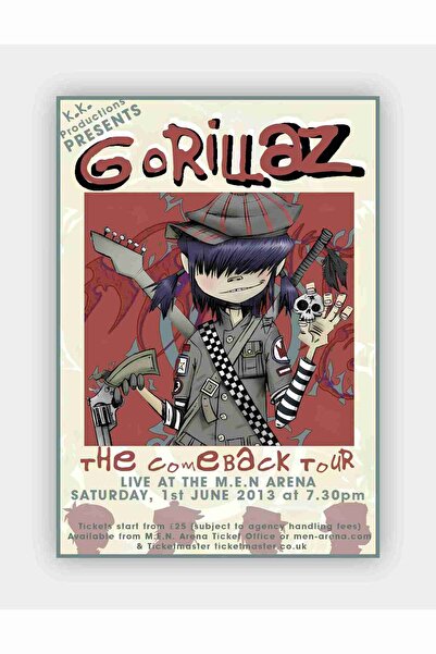 fırsatlar diyarı Gorillaz - The Come Back Tour Rock Müzik Kağıt Poster - Çerçevesiz
