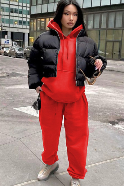 YAKAMEL Set de trening pentru femei, supradimensionat, cu glugă, din bumbac c...