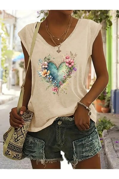 Deocept Tricou casual oversize pentru damă cu decolteu în V