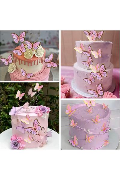 Deniz Party Store Gold Foil Pink 3D 21 Pack Butterfly Sticker Balloon Cake Decoration