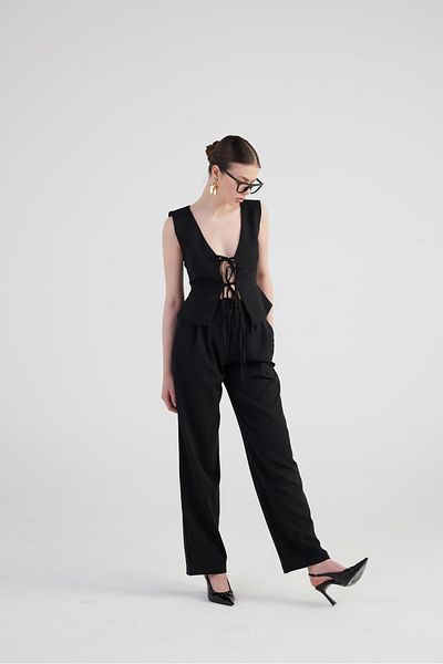 HOLLY LOLLY High Waist Wide Leg Pleated Black Palazzo Pants