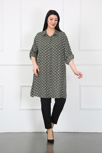 By Alba Collection سترة نسائية كبيرة الحجم من الفيسكوز باللون الكاكي