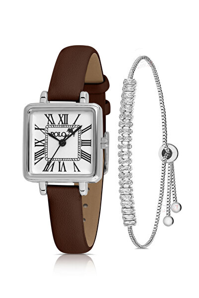 Polo Air Romen Rakamlı Zirkon Taşlı Baget Bileklik Kombin Kahverengi Gümüş PL...