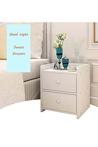 House One Nightstand | Wood Nightstand Table Bedside Cabinet with Two Drawers 36x30x45 Cm - White