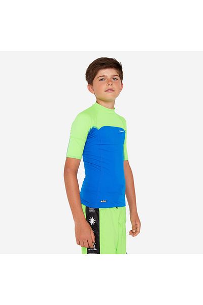 Decathlon Children's Slim Fit Short Sleeve Uv Protection T-Shirt - Green/Blue - 500