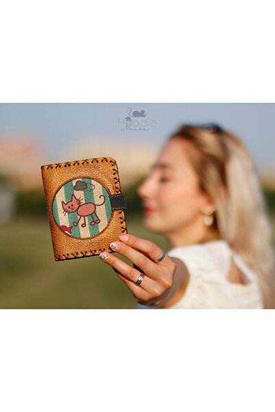 HOODİEMOUSE Kedi Balık Figürlü Küçük Cüzdan Etnik Bohem Retro Style - Hardal