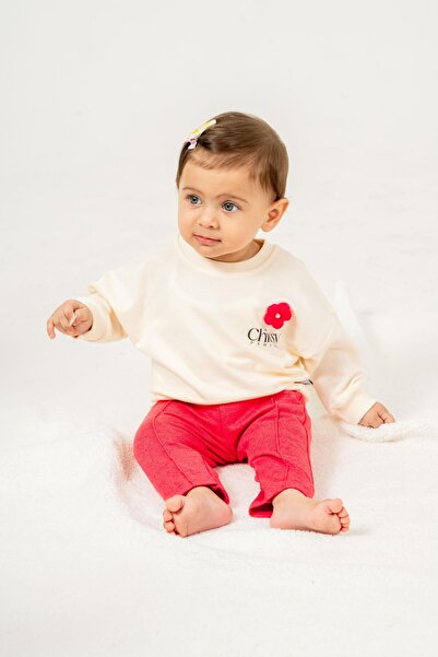 Chicsy Baby طقم بدلة رياضية للأطفال من Organic Baby Girl 3D Mesh Floral موسمي...