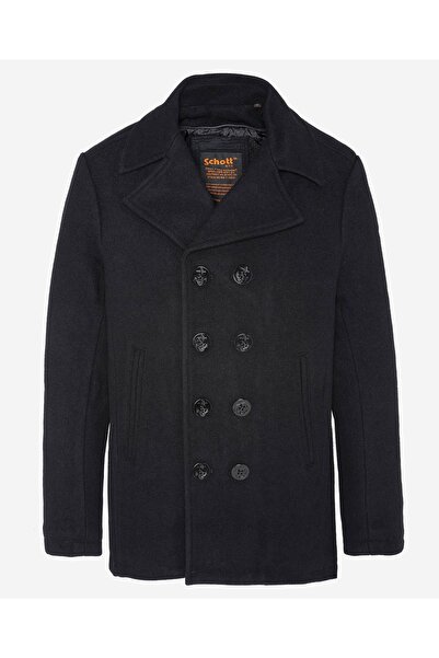 SCHOTT Men's black wool coat with detachable lapel Schott