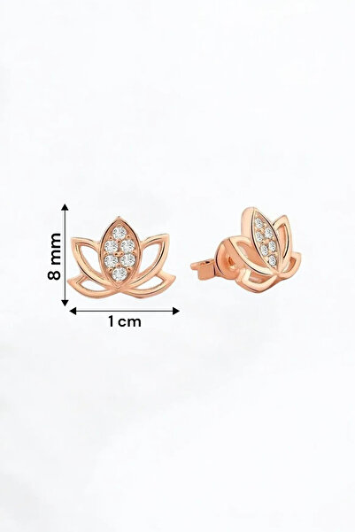 jelux silver Gümüş 925 Ayar Zirkon Taşlı Lotus Çiçeği Çivili Küpe