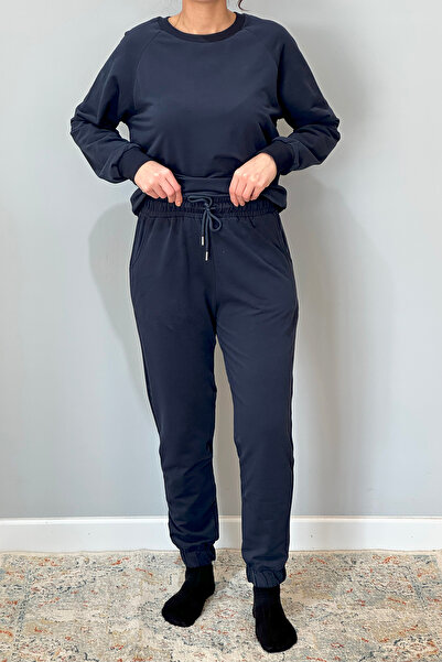 REMSA Women's Sweatshirt Elastic Leg Tracksuit Set 8006 Navy Blue