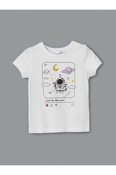 LC Waikiki Tricou pentru fete cu imprimeu cu decolteu rotund de sezon nou - S5KF74Z1