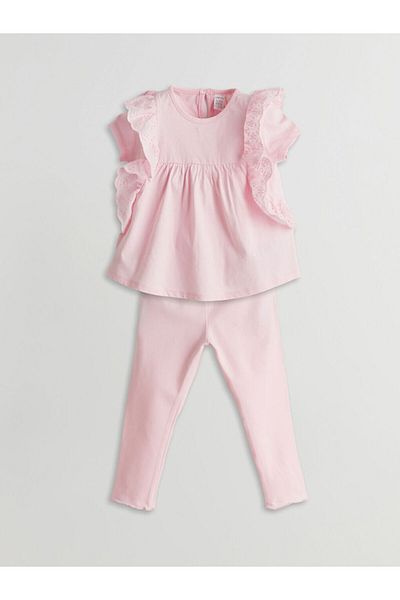 LC Waikiki Lcw Crew Neck Basic Girls Blouse and Leggings 2-Pack