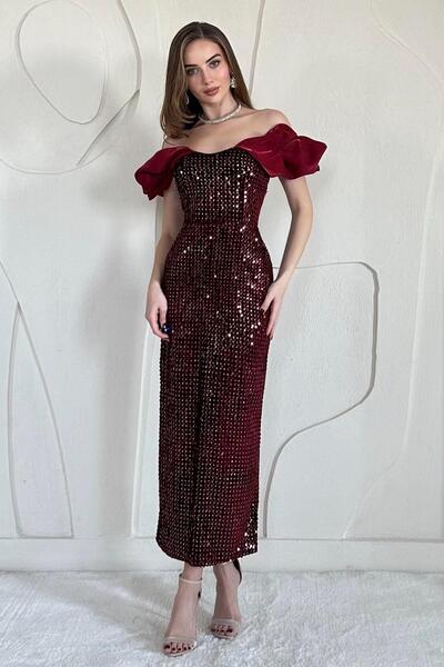 Elbee Fashion Woman Pulpayetli Kolsuz Elbise