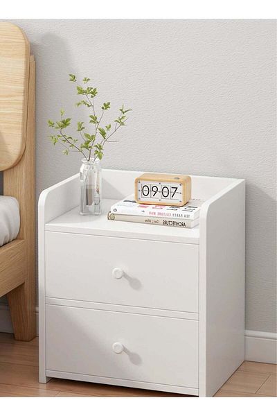 soufa dibaj Nightstand | Wood Nightstand Table Bedside Cabinet with Two Drawers 36x30x45 Cm - White